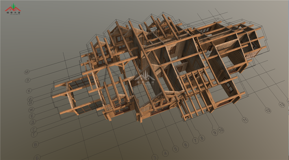 双层重型木刻楞别墅结构剖面图