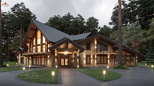 大型的接待中心别墅木屋设计方案效果图