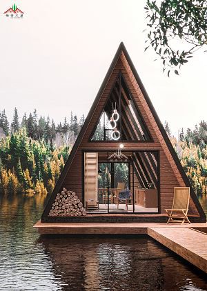 两款钢木结合的现代特色风格三角形度假木屋