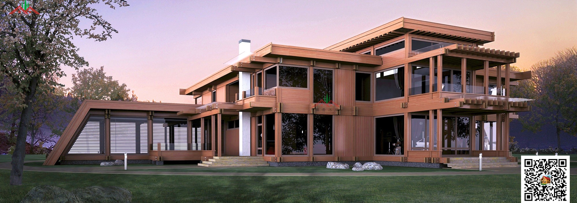 欧美现代风格梁柱结构木屋